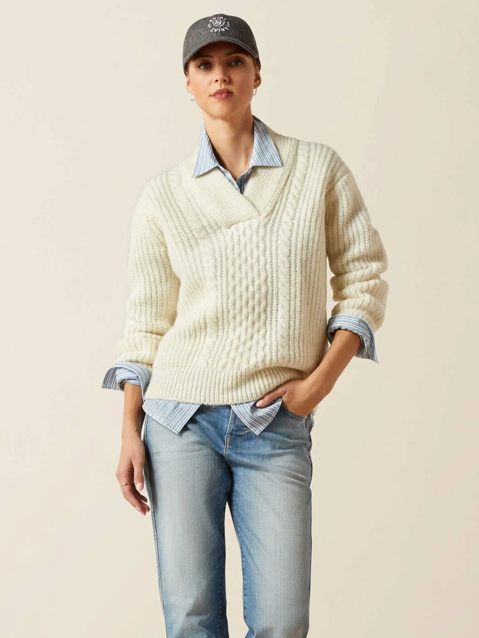 Ariat Womens Arley Sweater 100% wool - Ladies cable knit pullover / Jumper - Image 6