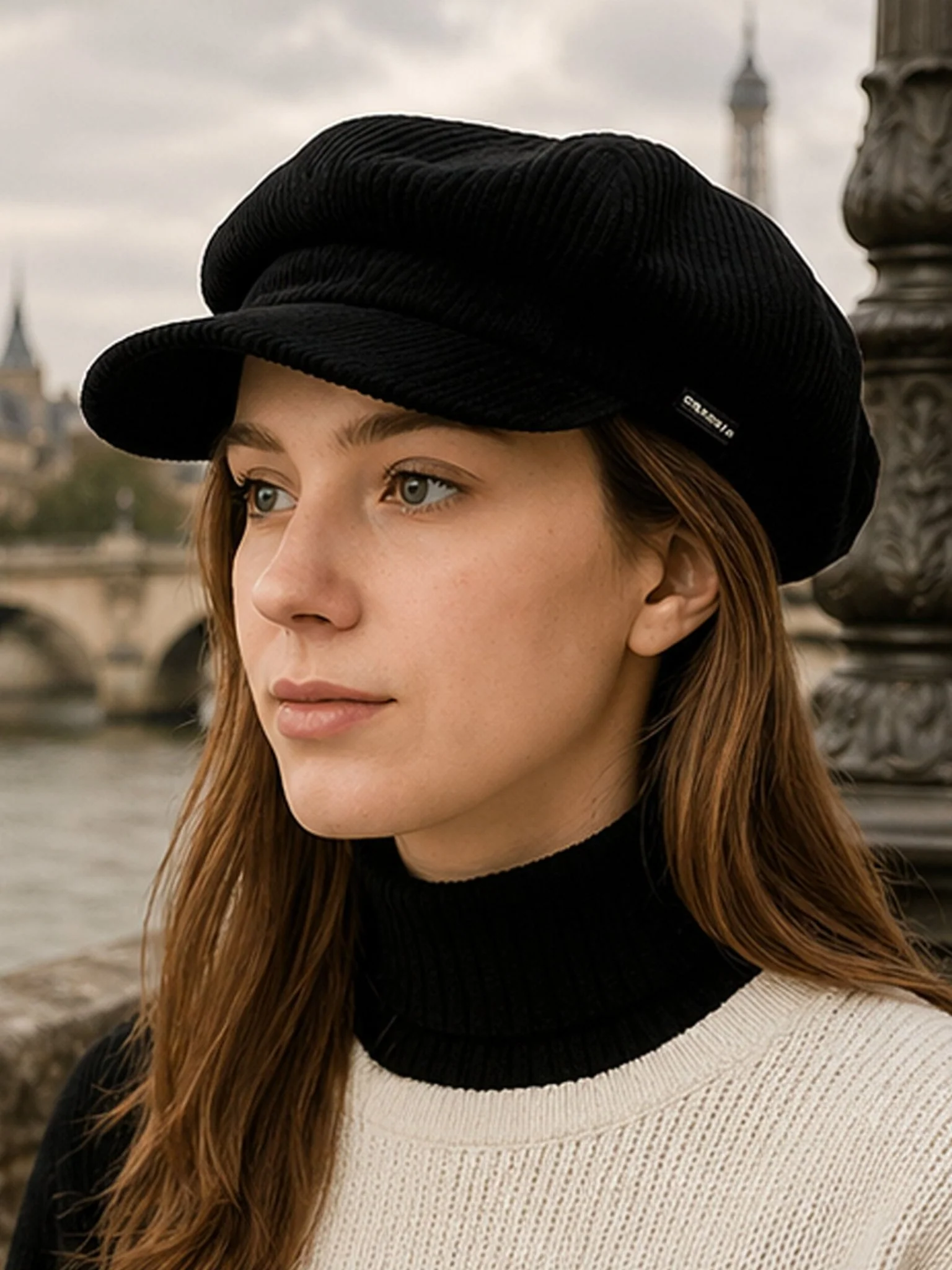 Craggi Baker boy ladies Black Cord Hat. Women Newsboy Cap - Image 2