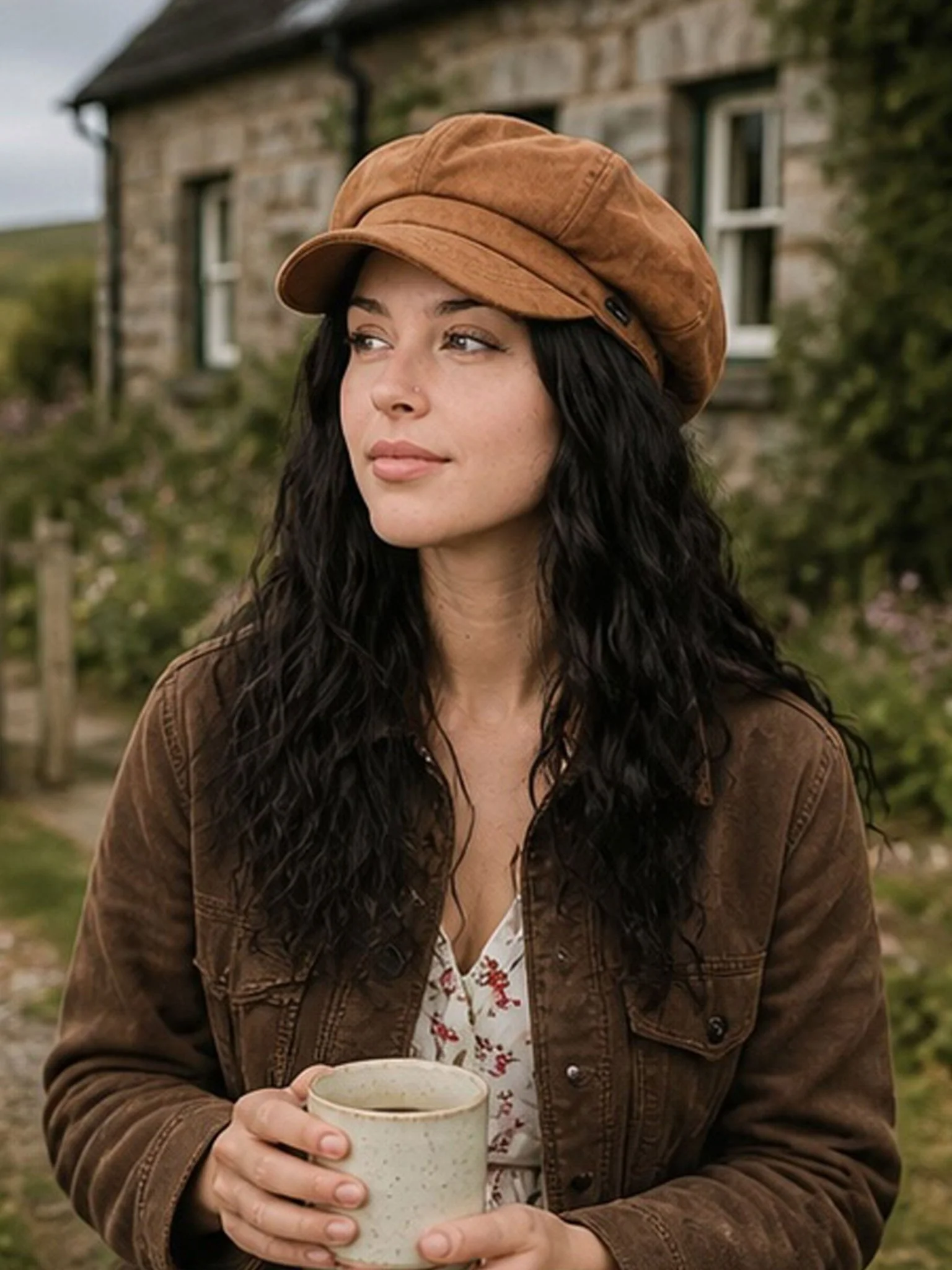 Craggi Baker Boy Hat Ladies Faux Suede Newsboy Cap Camel - Image 2