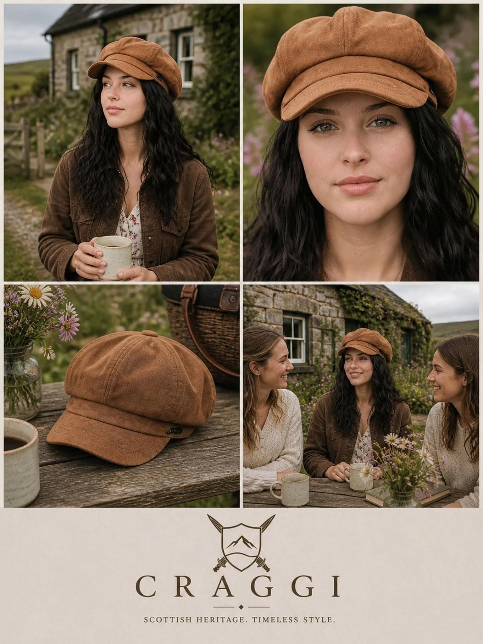 Craggi Baker Boy Hat Ladies Faux Suede Newsboy Cap Camel - Image 5