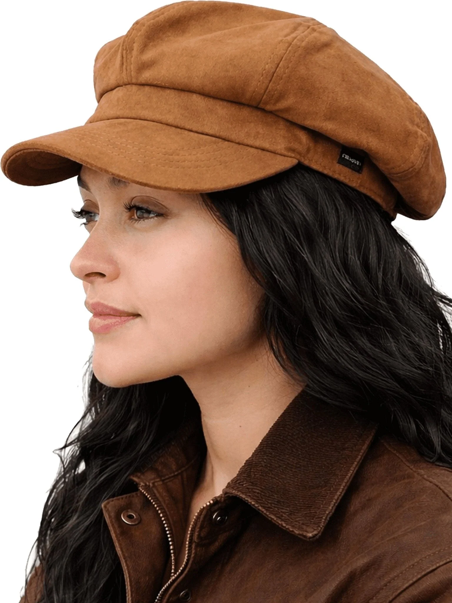 Craggi Baker Boy Hat Ladies Faux Suede Newsboy Cap Camel - Image 8