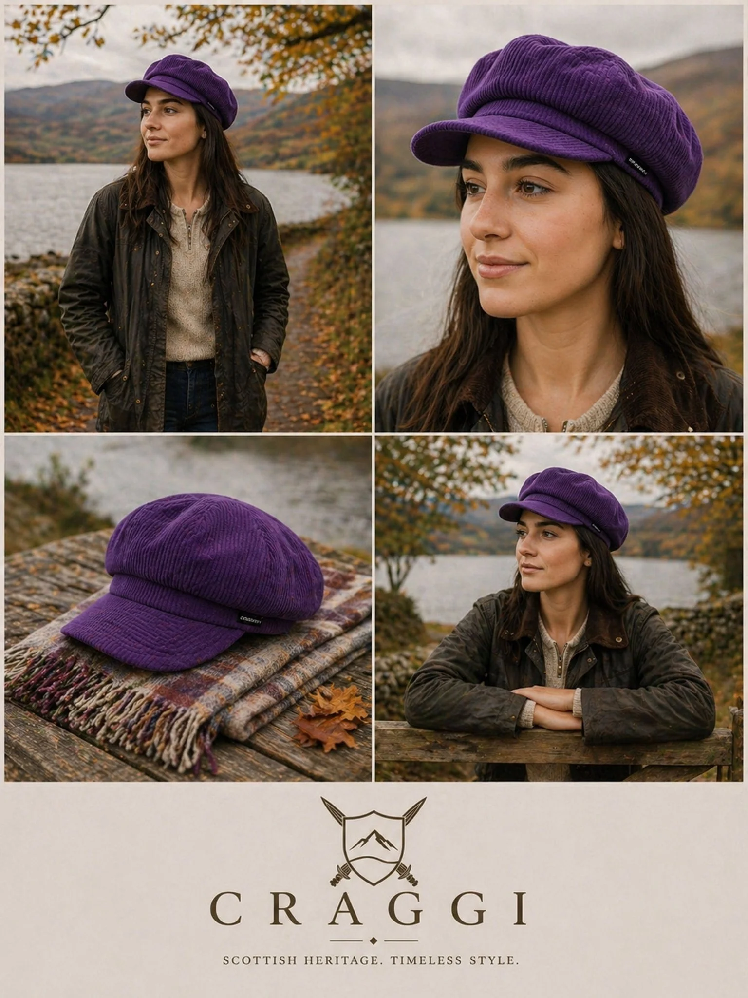 Craggi Baker boy Hat Purple Cord Newsboy peaky Cap ladies headwear - Image 5