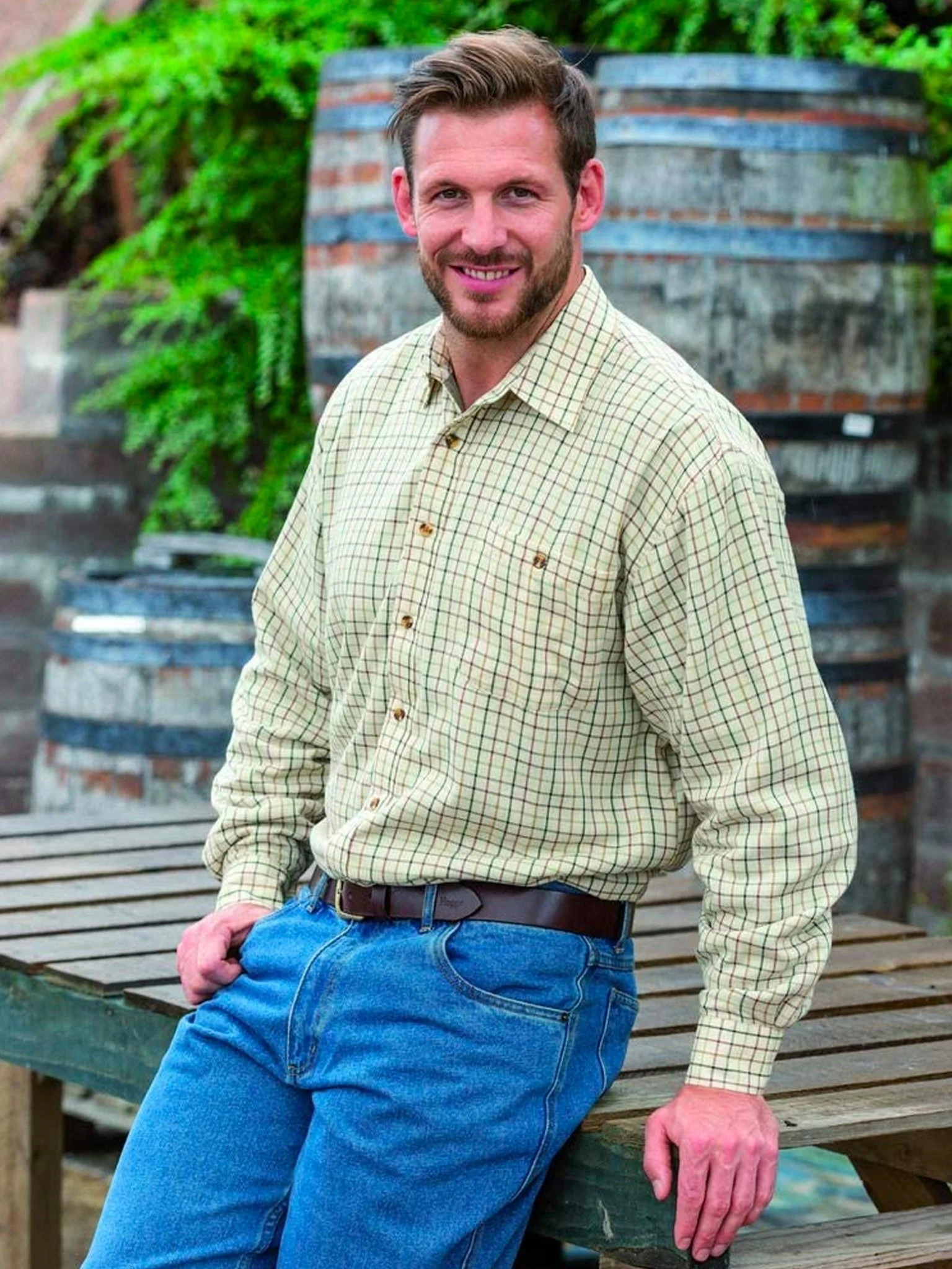 Hoggs of Fife Men Fleece Lined / Mens Shirt Long sleeve micro fleece Check Birch - Image 3
