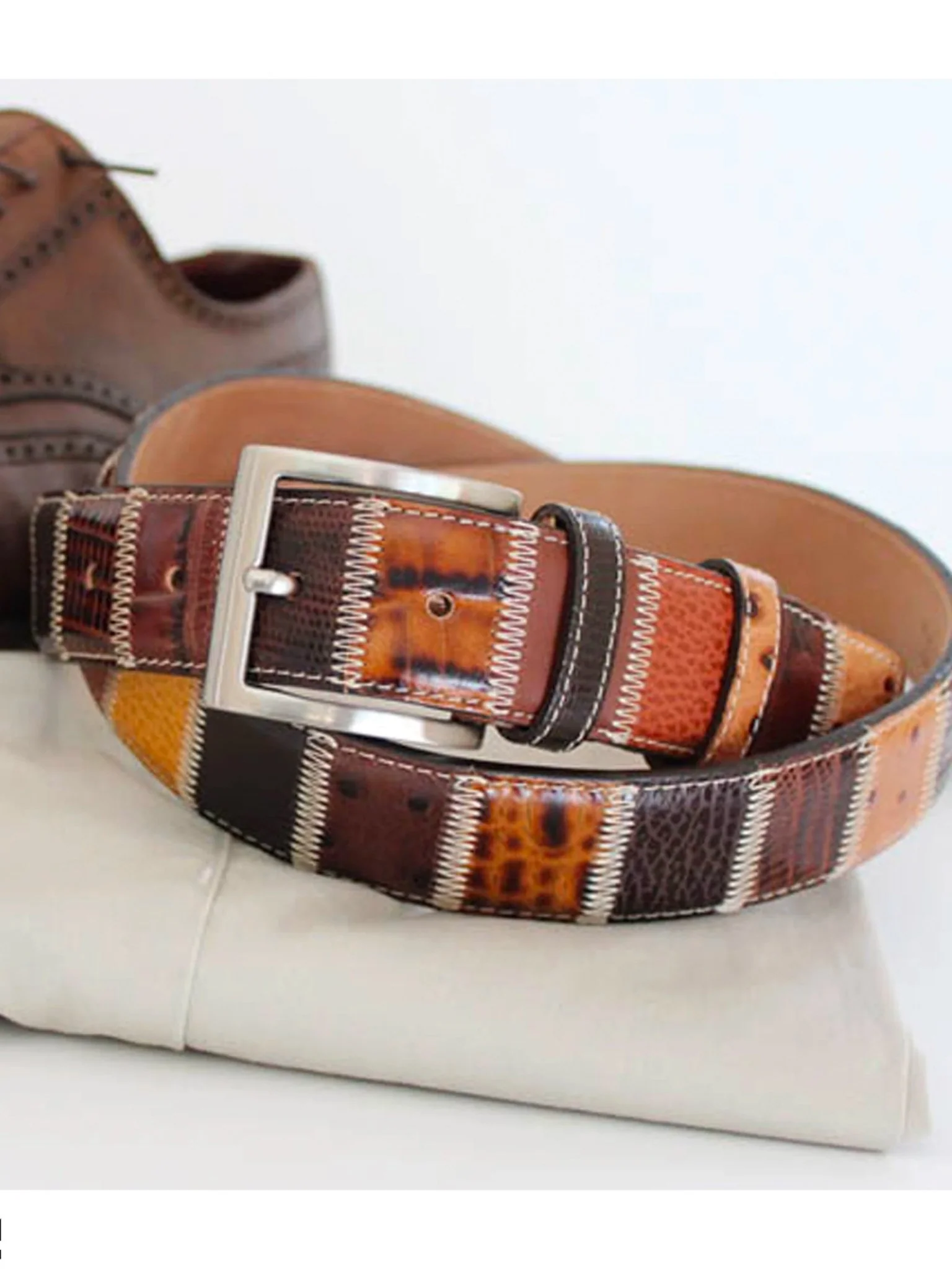 Robert Charles Belts 1611 Patchwork belt 40mm - Made in Italy - 100% Leather - Image 3