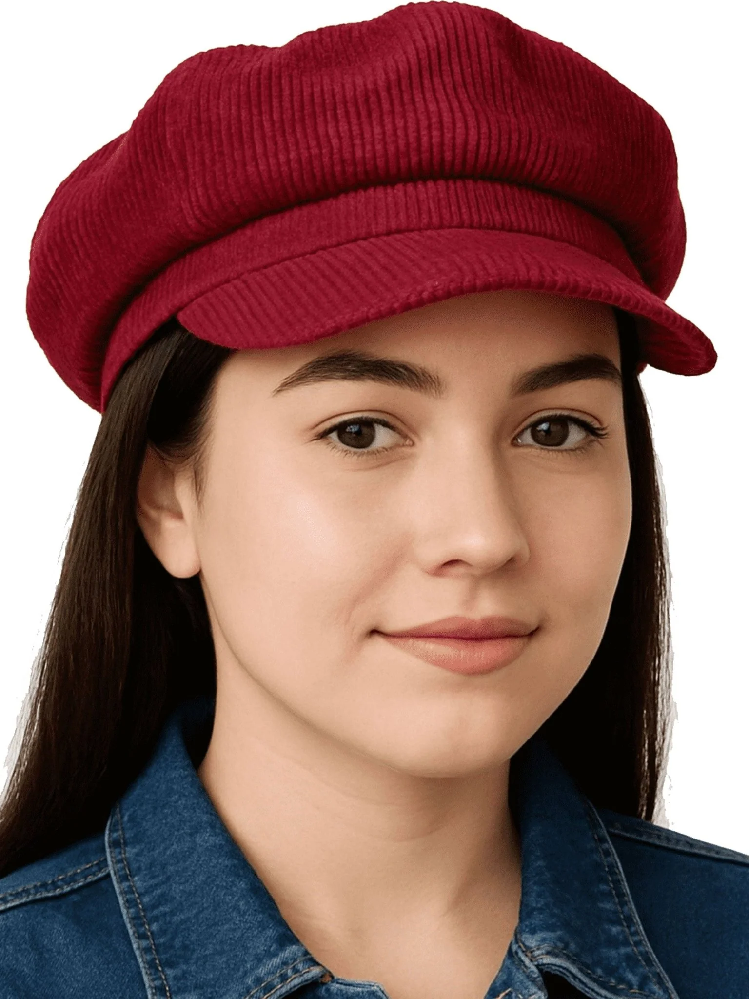 Craggi Ladies Red Cord Baker boy Hat. Womens Newsboy Peaky Cap Corduroy - Image 6