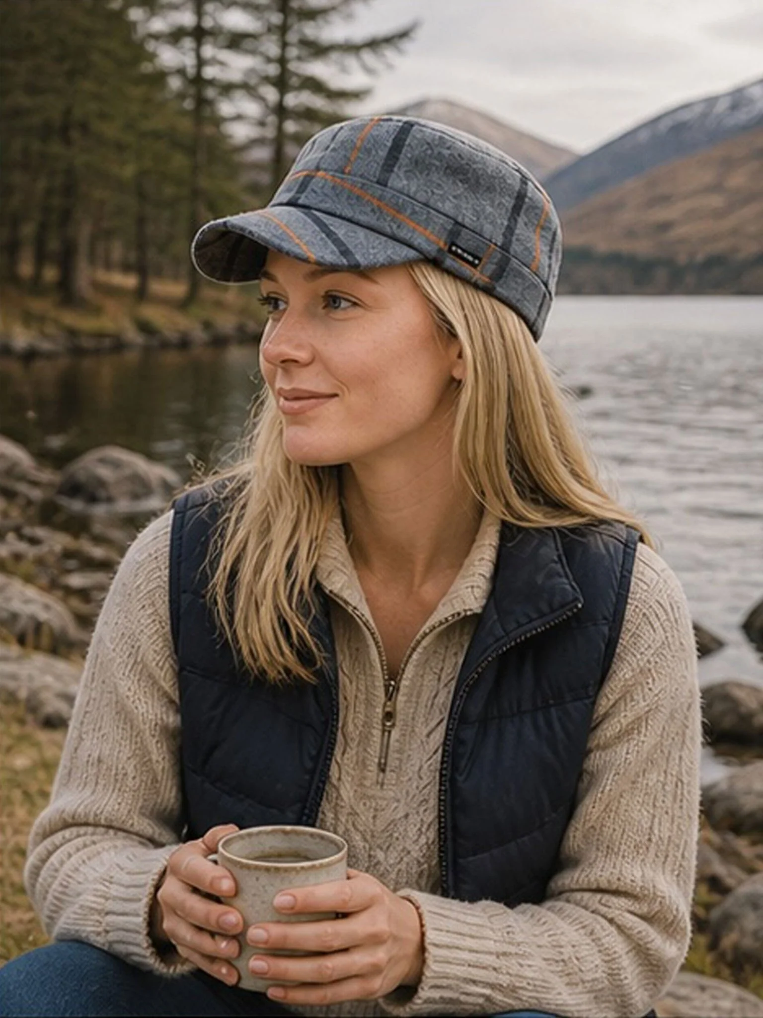 Craggi Grey Tweed Newsboy Cap Country Hat Grey Check Plaid military style Cap - Image 2