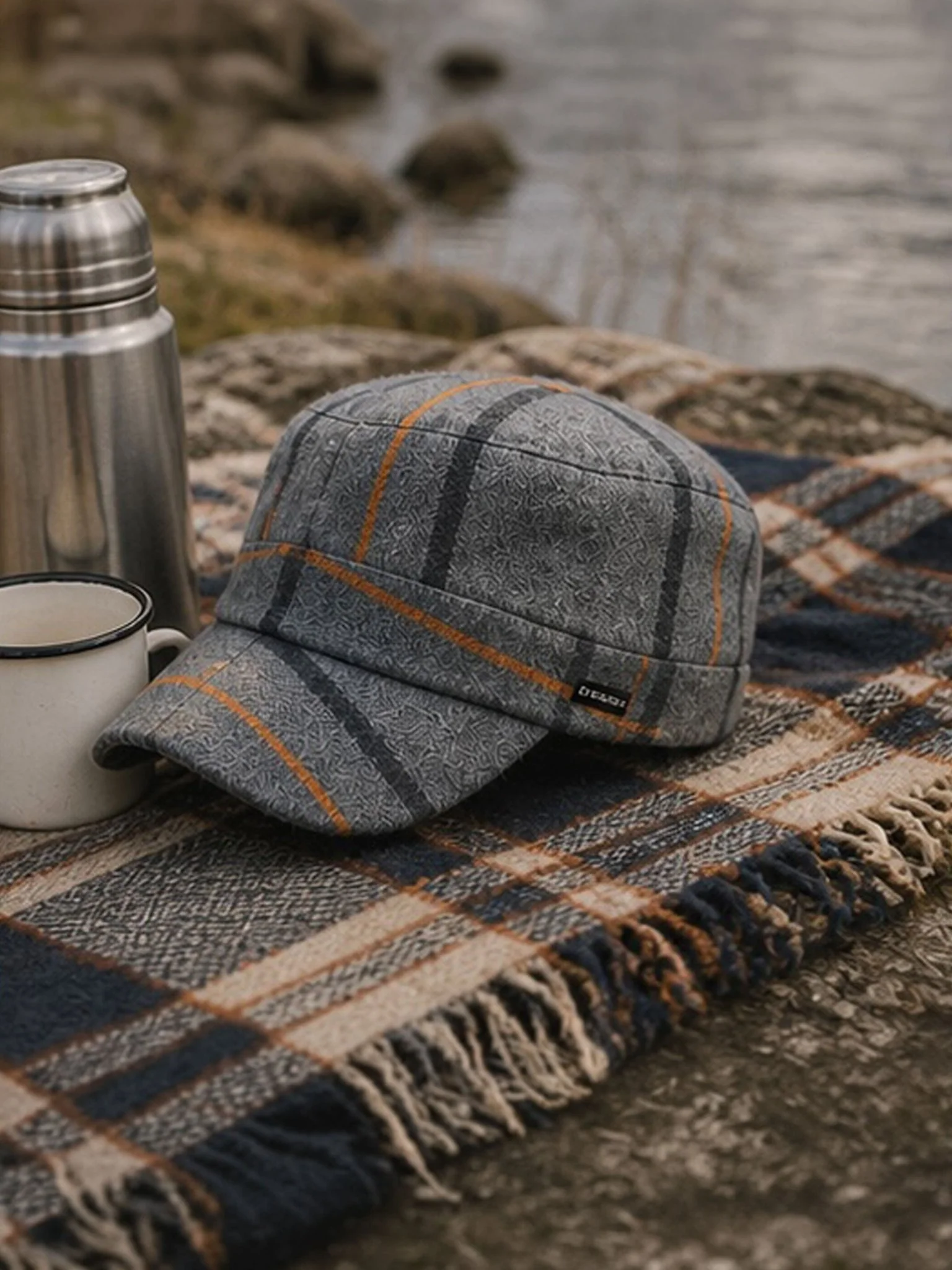 Craggi Grey Tweed Newsboy Cap Country Hat Grey Check Plaid military style Cap - Image 3