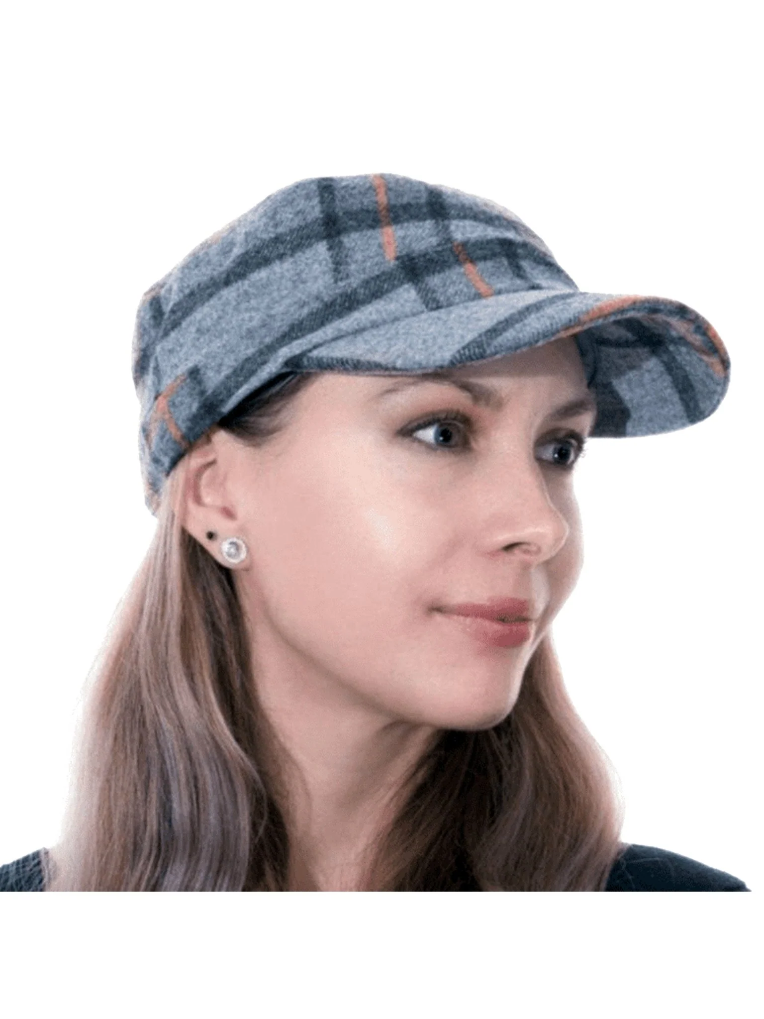 Craggi Grey Tweed Newsboy Cap Country Hat Grey Check Plaid military style Cap - Image 6