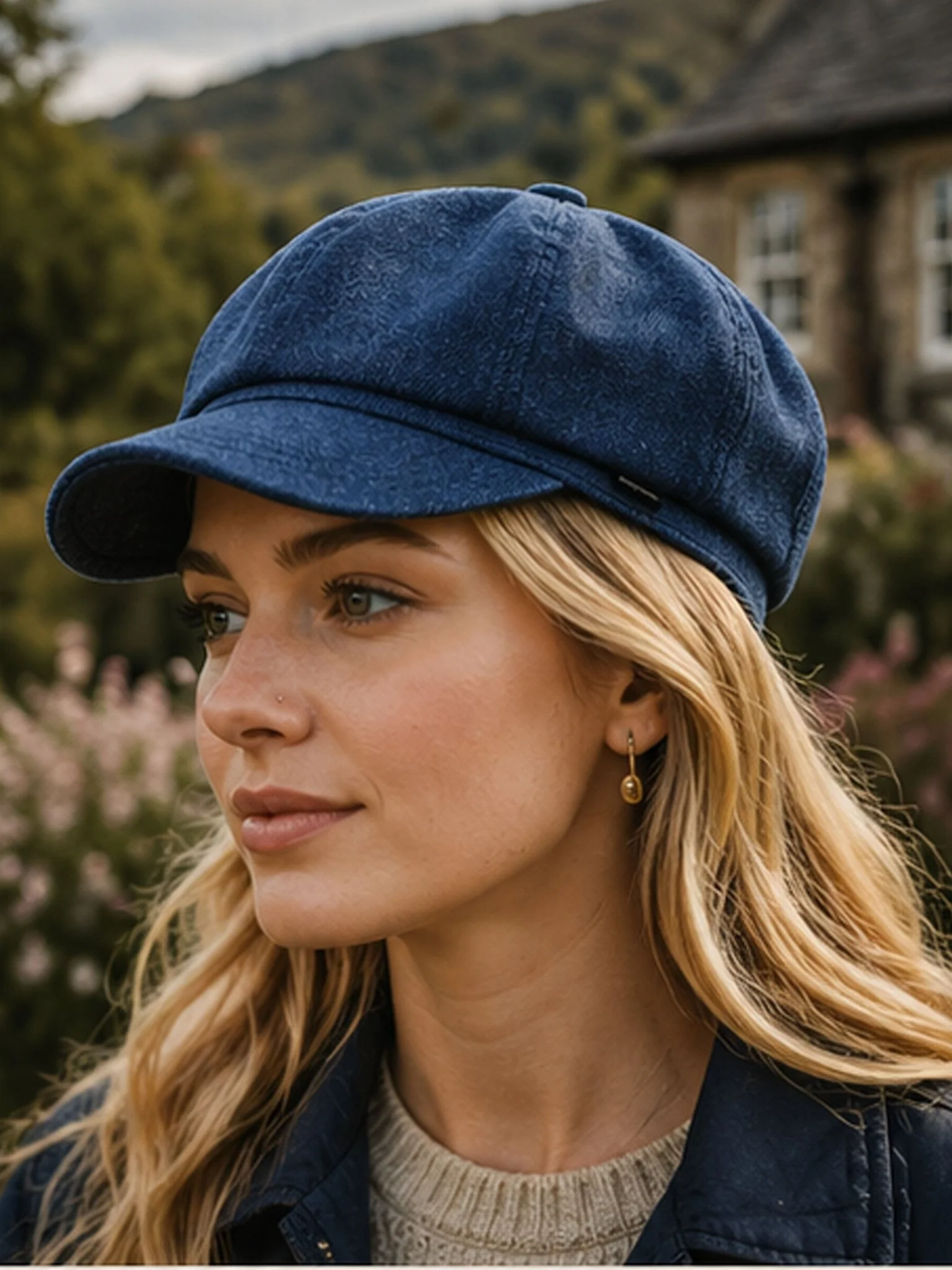 Craggi Ladies Denim Baker Boy Cap Blue Denim Newsboy Hat - Image 2
