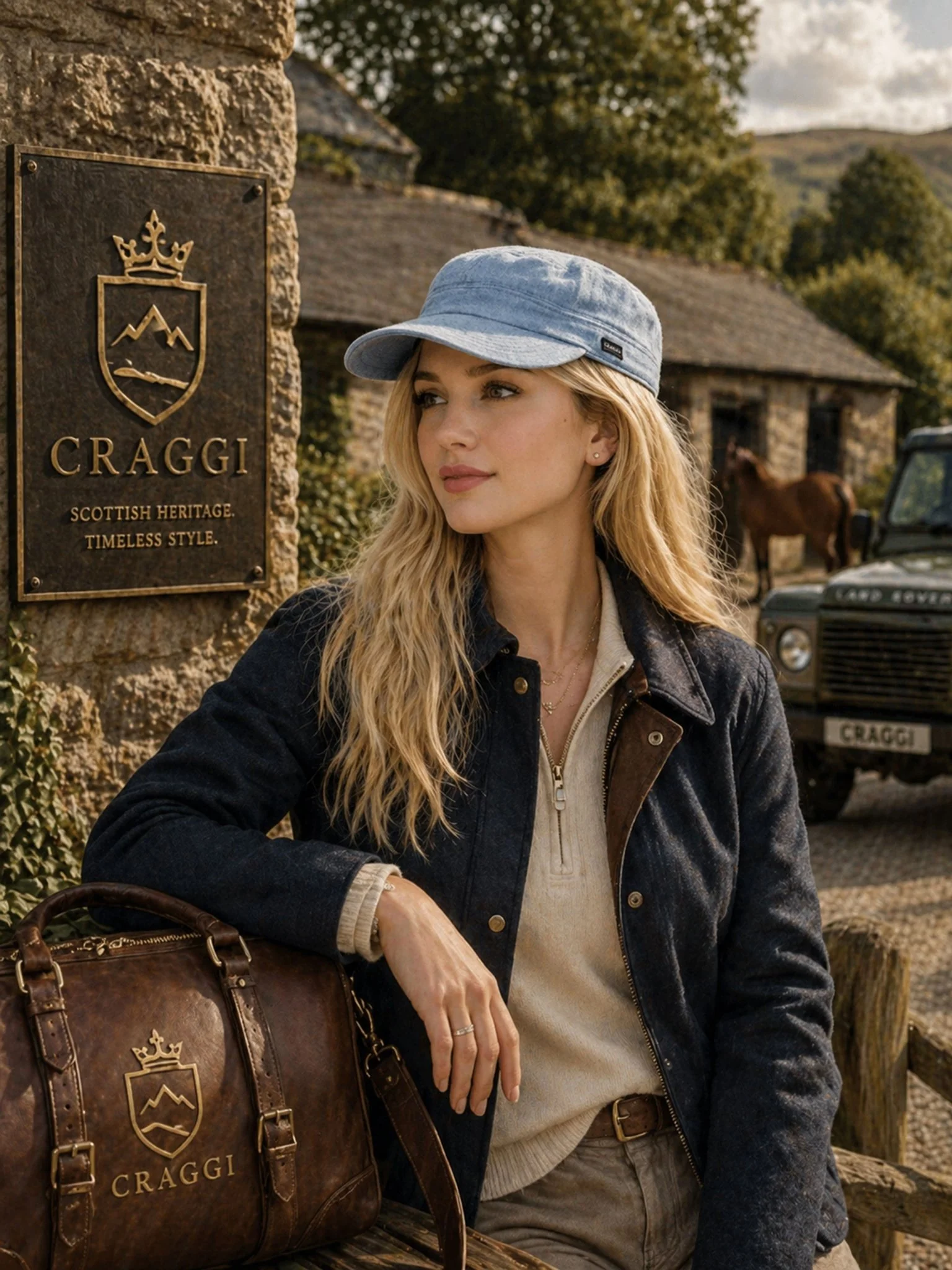 Craggi Ladies Denim Newsboy Cap / Womens Blue Denim Military Sports Hat