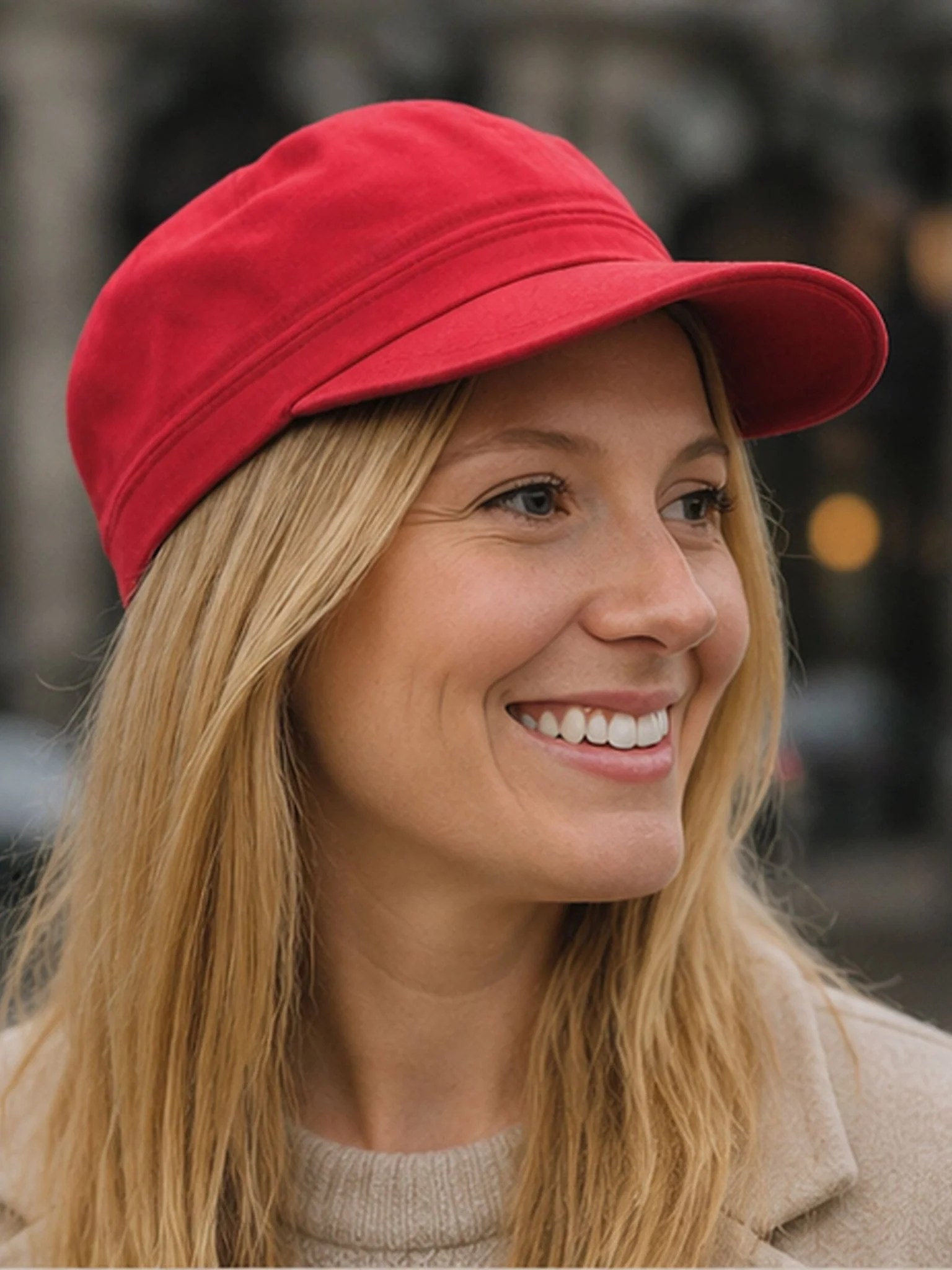 Craggi Red Washed Denim Newsboy Cap – Military inspired Cotton Hat - Casual, Festival & Streetwear Fashion