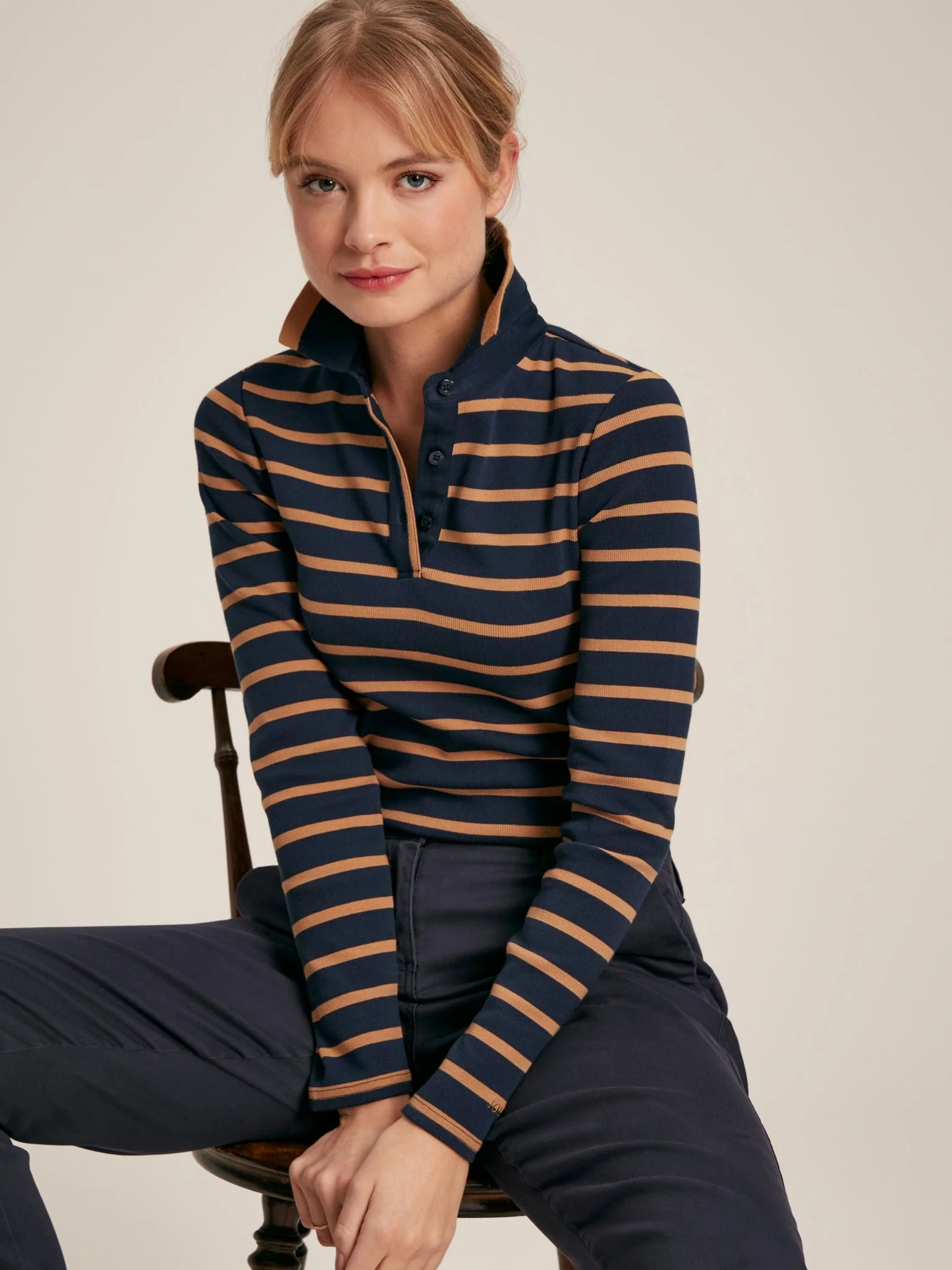 Joules - Joules Fairfield Long Sleeve Ribbed Polo Shirt / Ladies shirt - Image 4