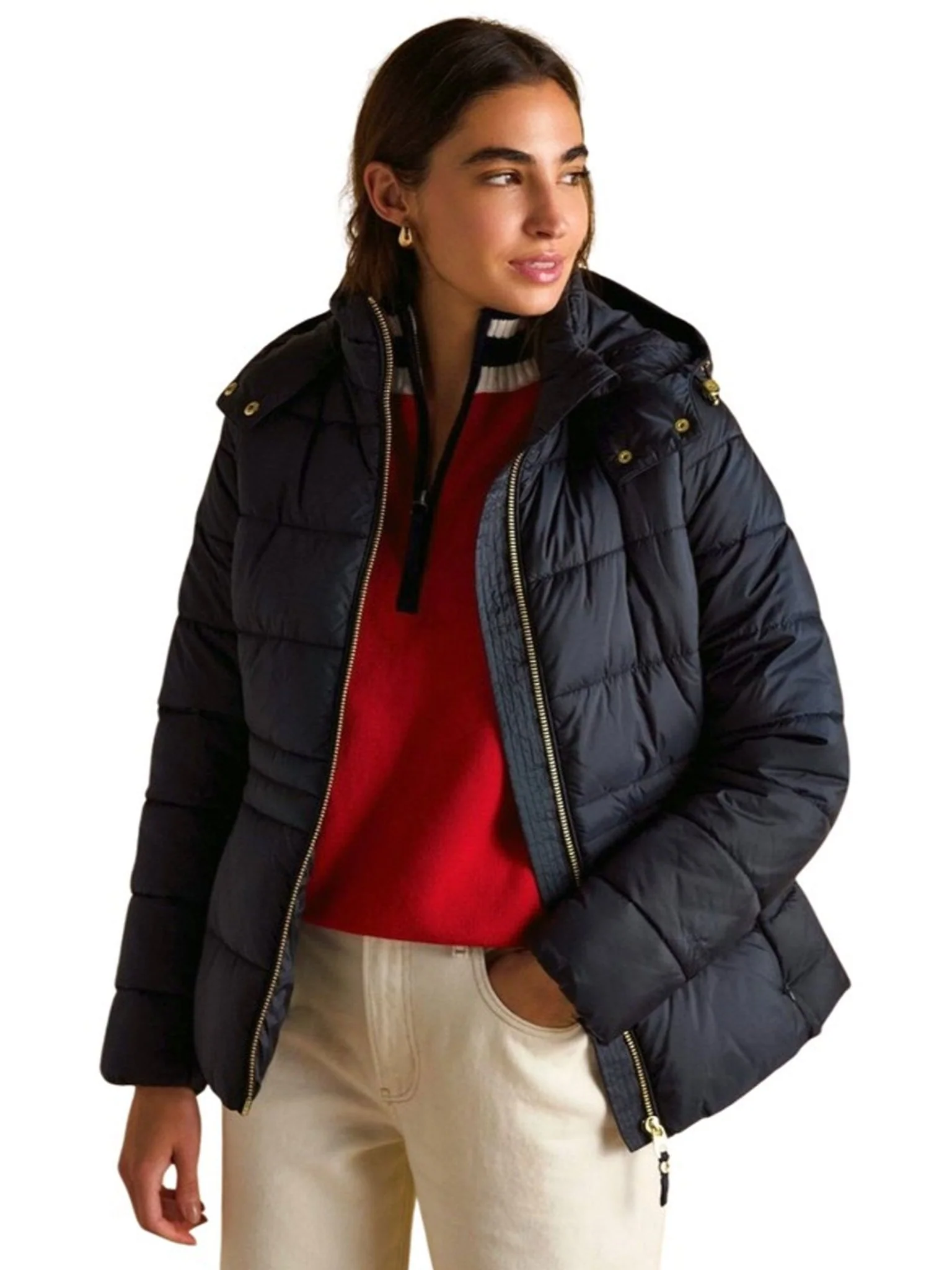 Joules - Ladies Hadlow Showerproof Padded womens Coat with Faux Fur removable Hood - Image 6