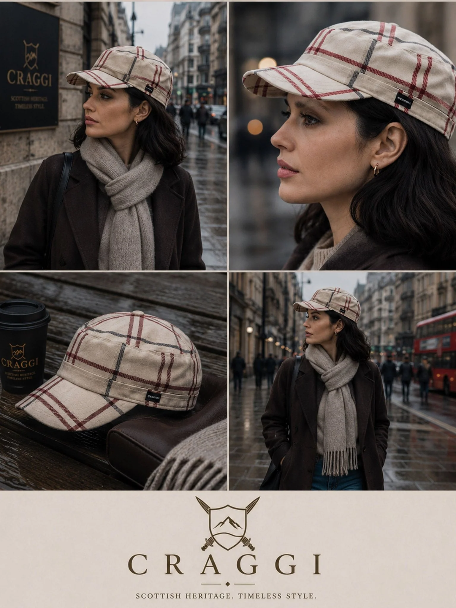 Craggi Womens Newsboy Sports Cap Holiday Stone Blue Red Check Adjustable Ladies Hat - Image 5
