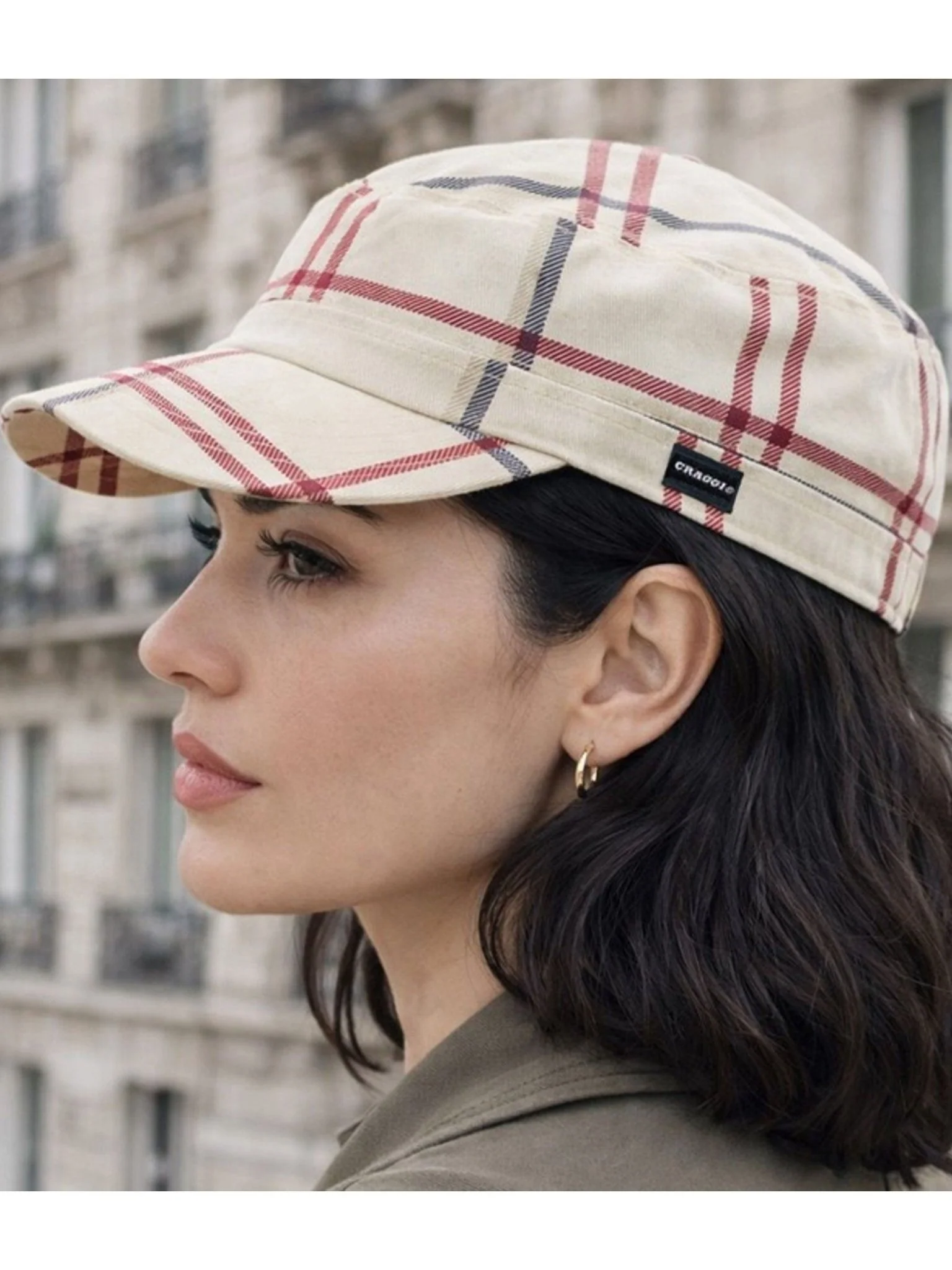 Craggi Womens Newsboy Sports Cap Holiday Stone Blue Red Check Adjustable Ladies Hat - Image 7