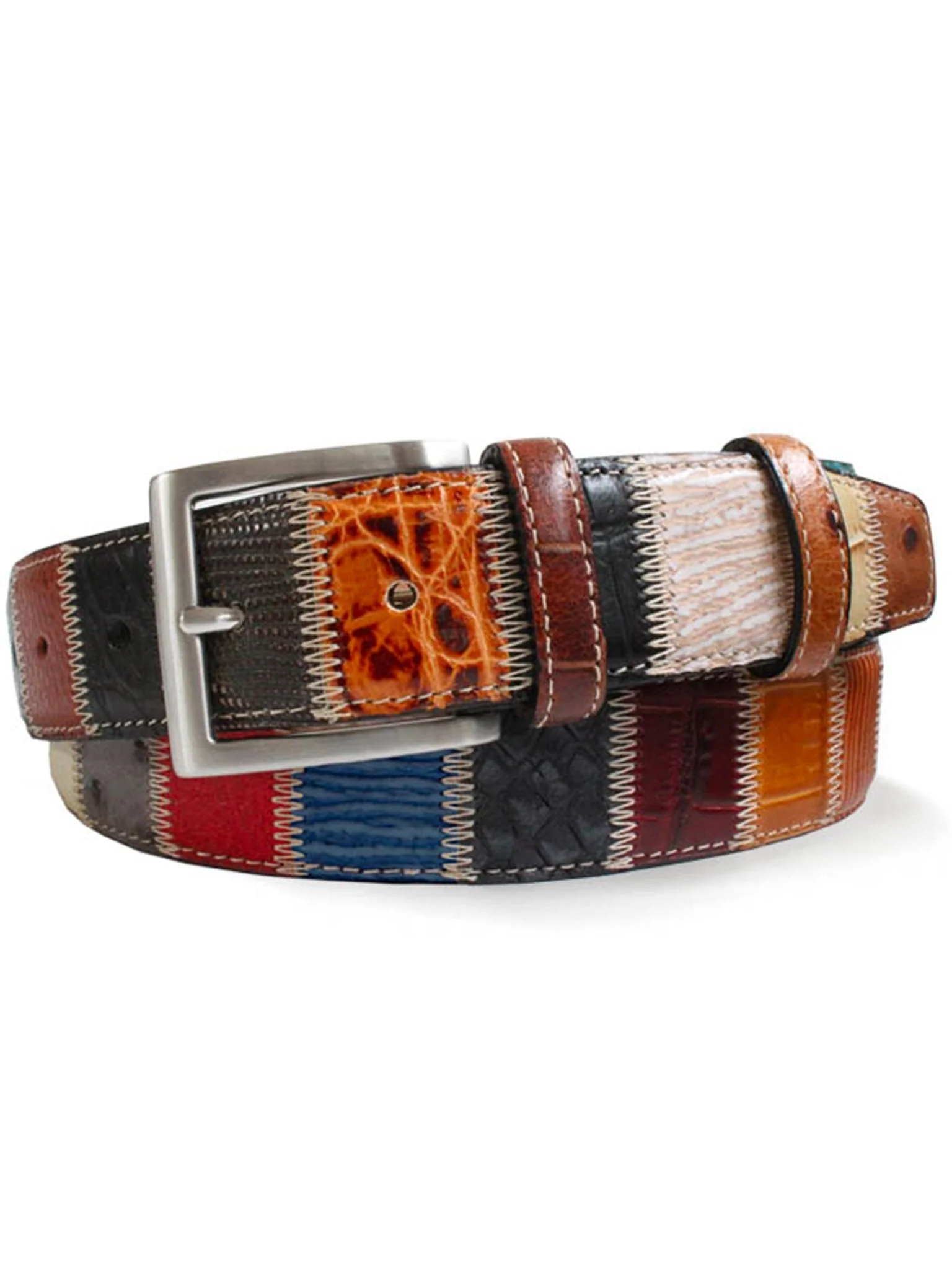 Robert Charles Belts 1587 Patchwork Mens Leather Belt 35mm - Made in Italy - 100% Leather