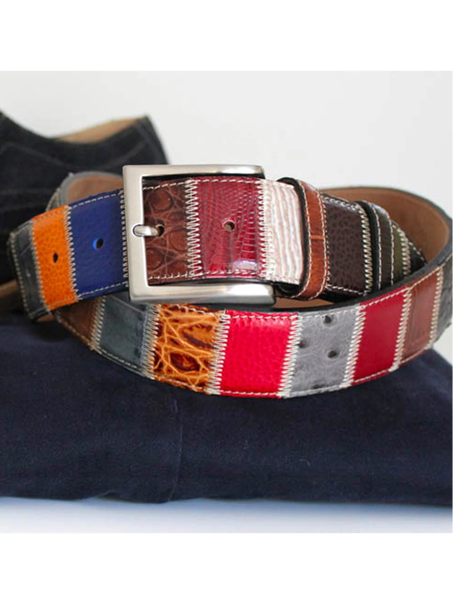 Robert Charles Belts 1587 Patchwork Mens Leather Belt 35mm - Made in Italy - 100% Leather - Image 3