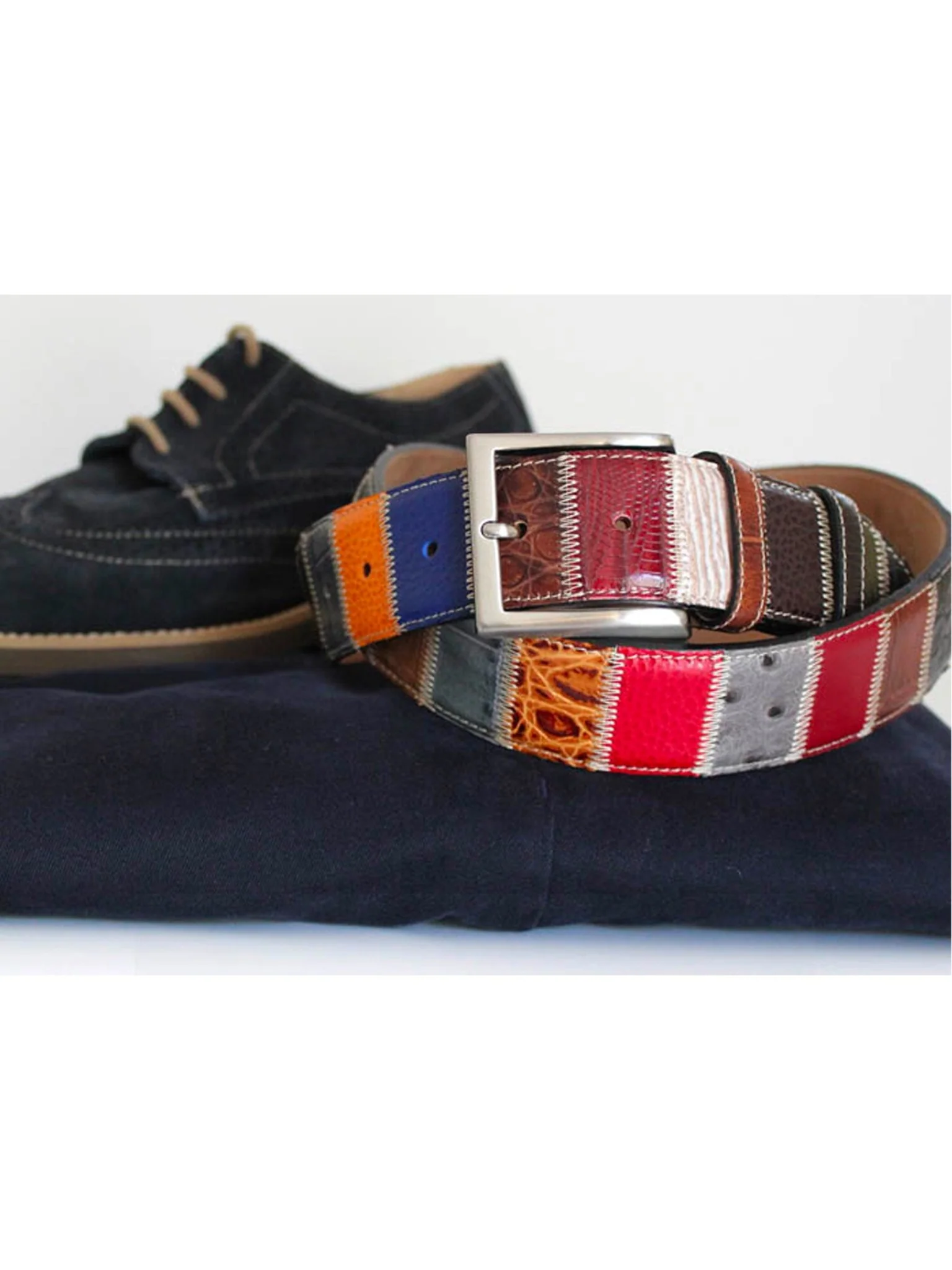 Robert Charles Belts 1587 Patchwork Mens Leather Belt 40mm - Made in Italy - 100% Leather - Image 4