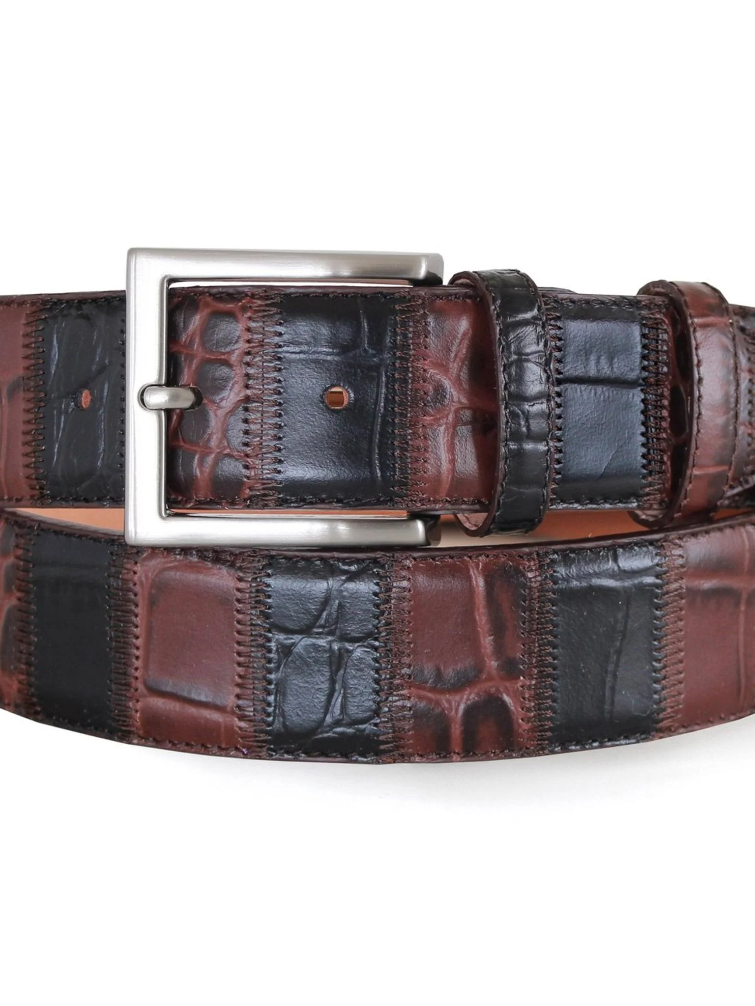 Robert Charles Belts 1715 Black & Brown Patchwork belt 35mm - Made in Italy - 100% Leather - Image 2