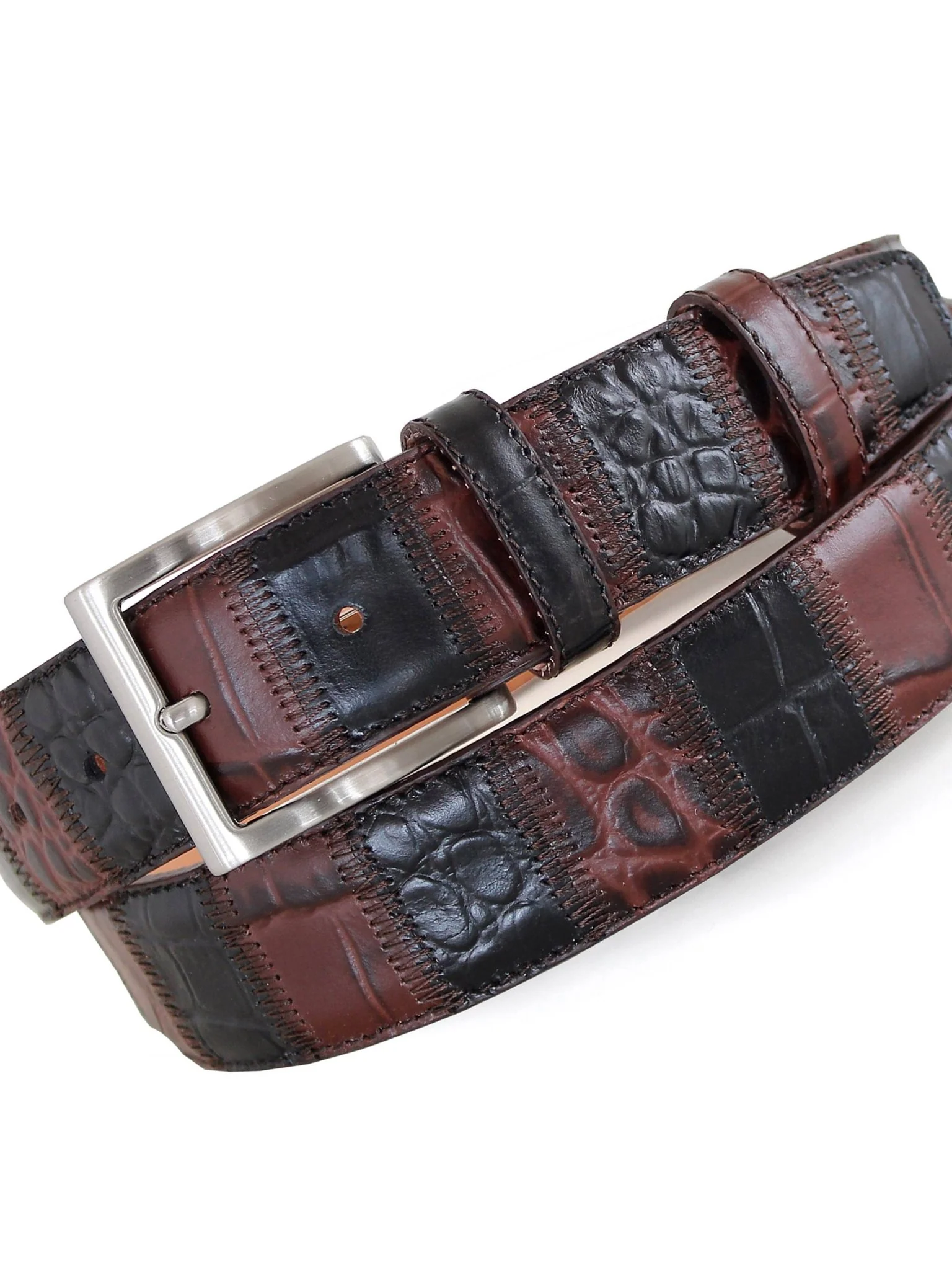 Robert Charles Belts 1715 Black & Brown Patchwork belt 35mm - Made in Italy - 100% Leather - Image 4