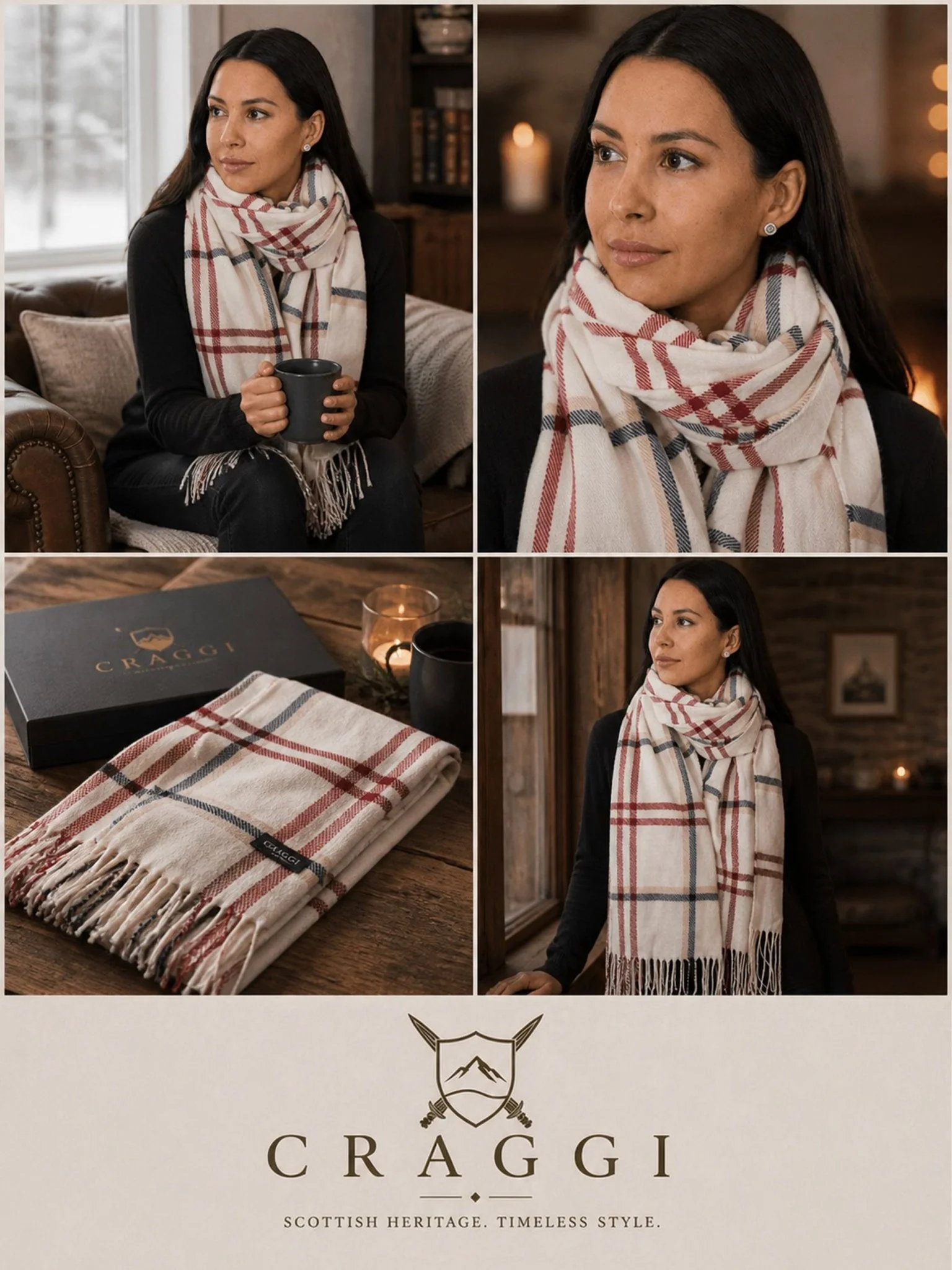 Craggi Ladies Pashmina Soft Scarf, Womens Check Blue Red White Pashmina Soft Shawl - Image 5