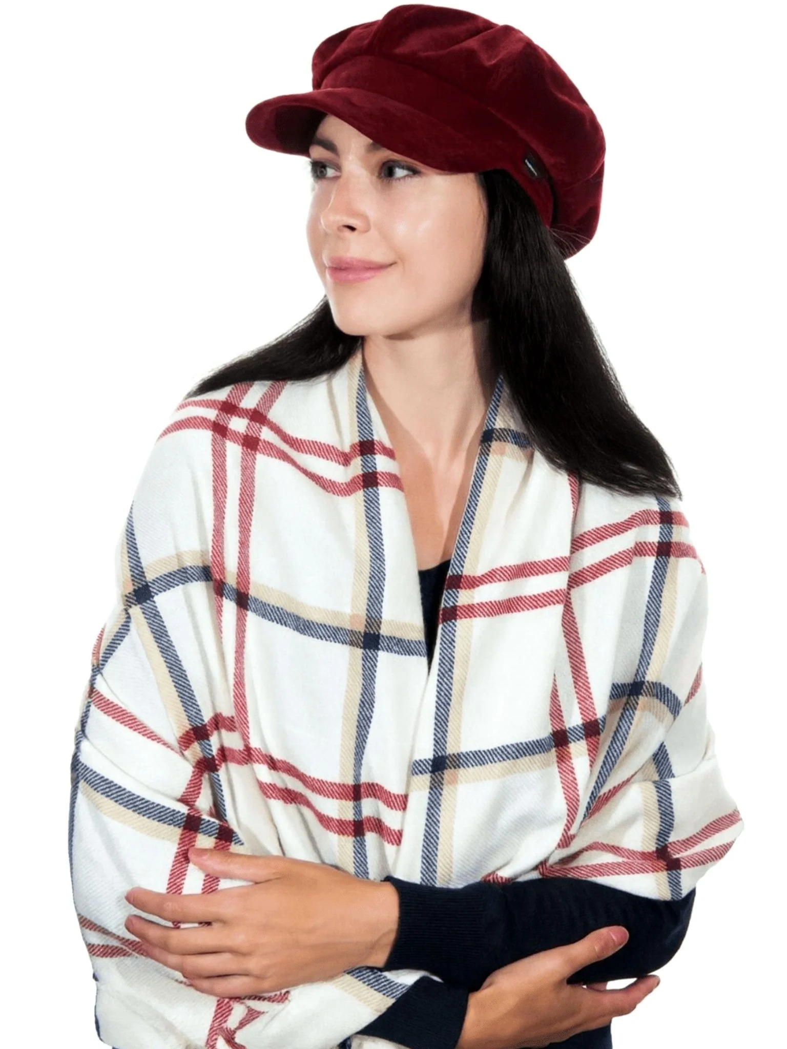 Craggi Ladies Pashmina Soft Check Shawl,  Womens Blue and Red White Scarf - Image 7