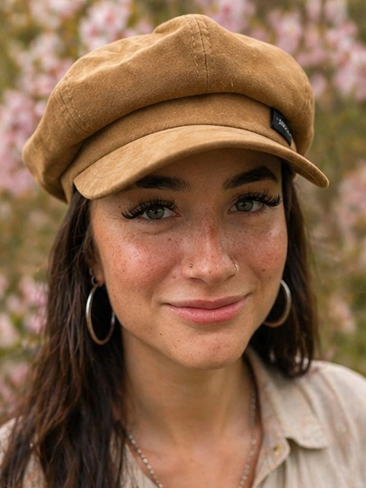 Craggi Ladies Velvet Gold Brown Baker Boy Hat. Womens Newsboy Cap