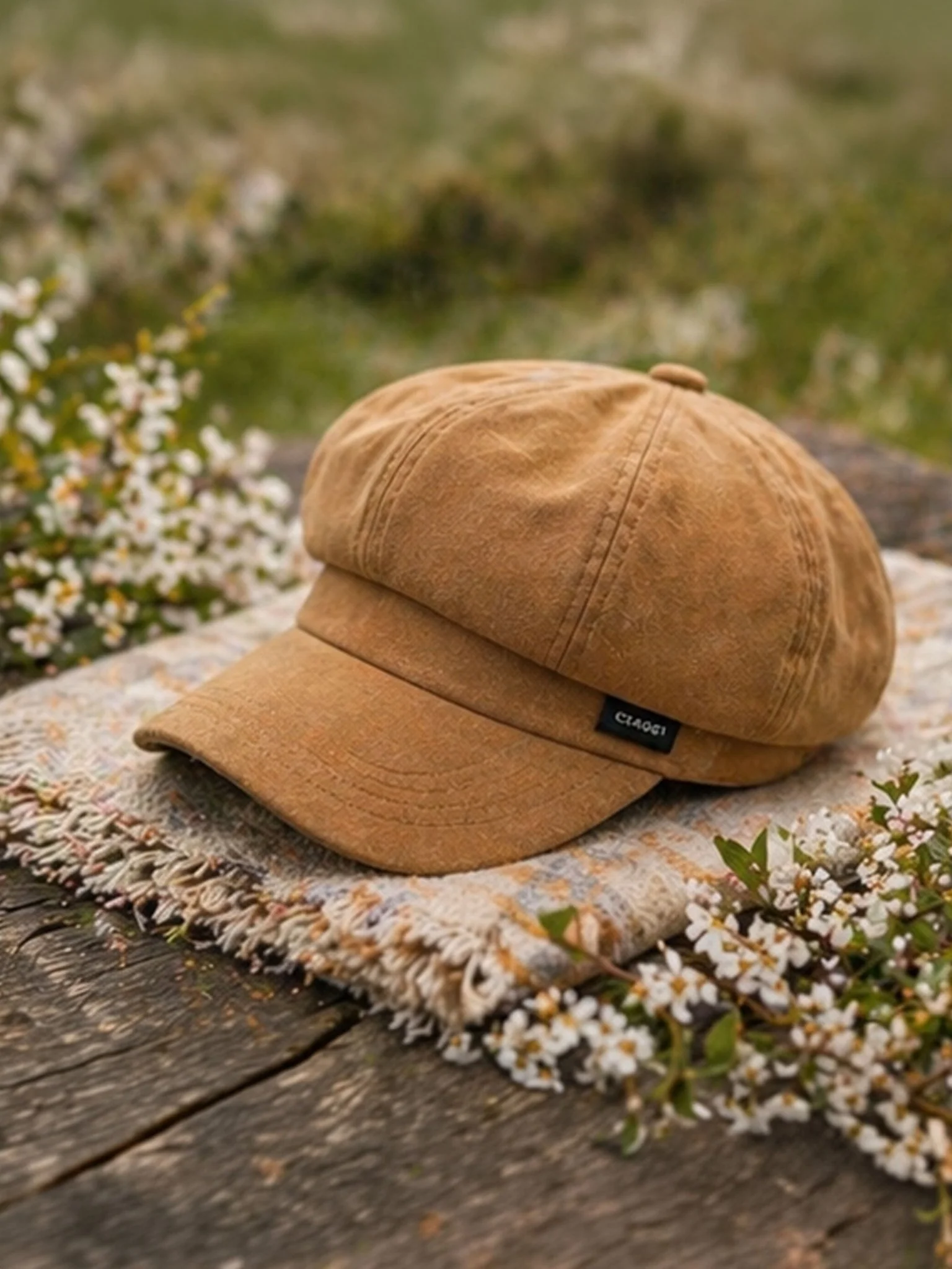 Craggi Ladies Velvet Gold Brown Baker Boy Hat. Womens Newsboy Cap - Image 3