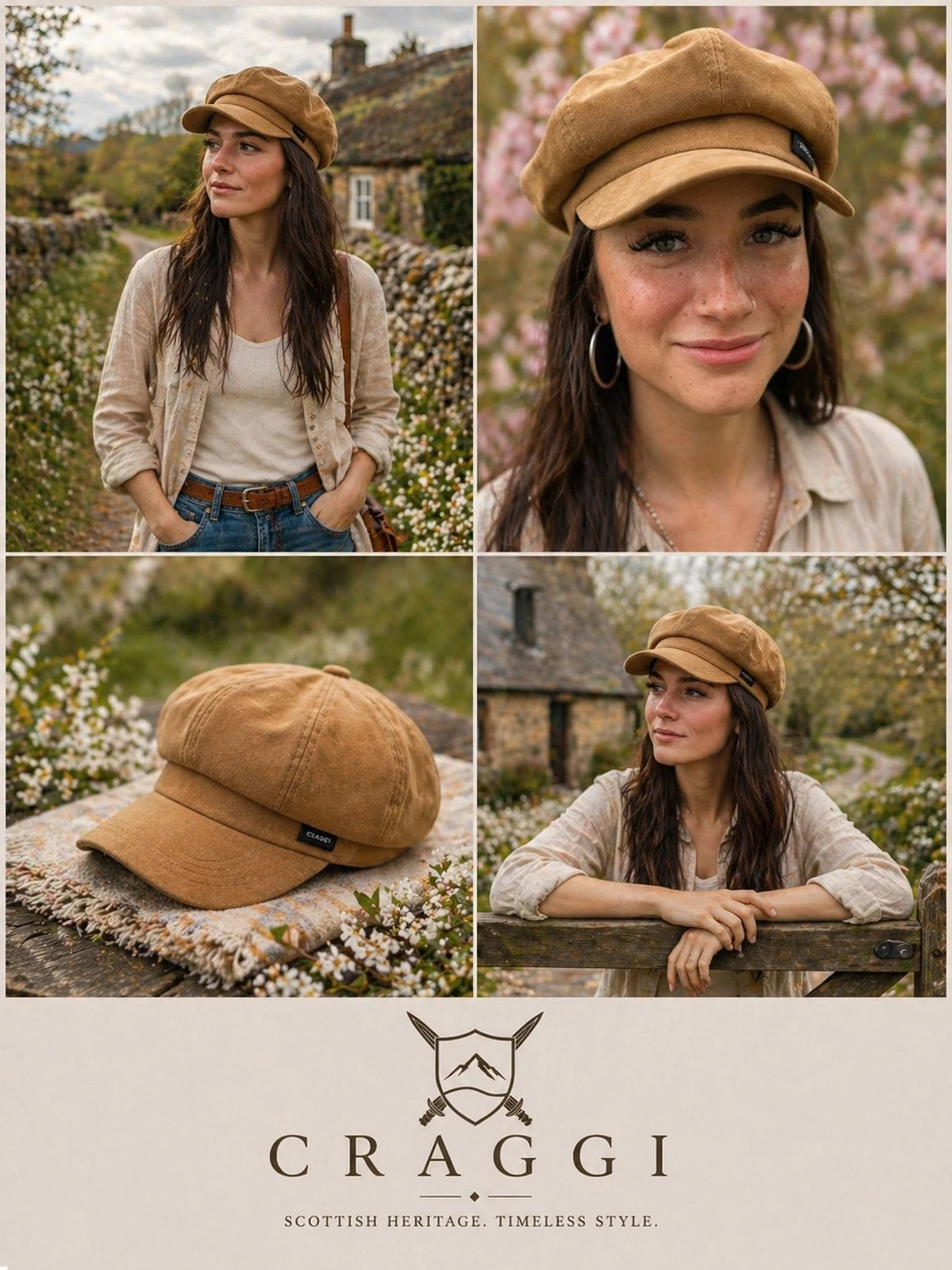 Craggi Ladies Velvet Gold Brown Baker Boy Hat. Womens Newsboy Cap - Image 5
