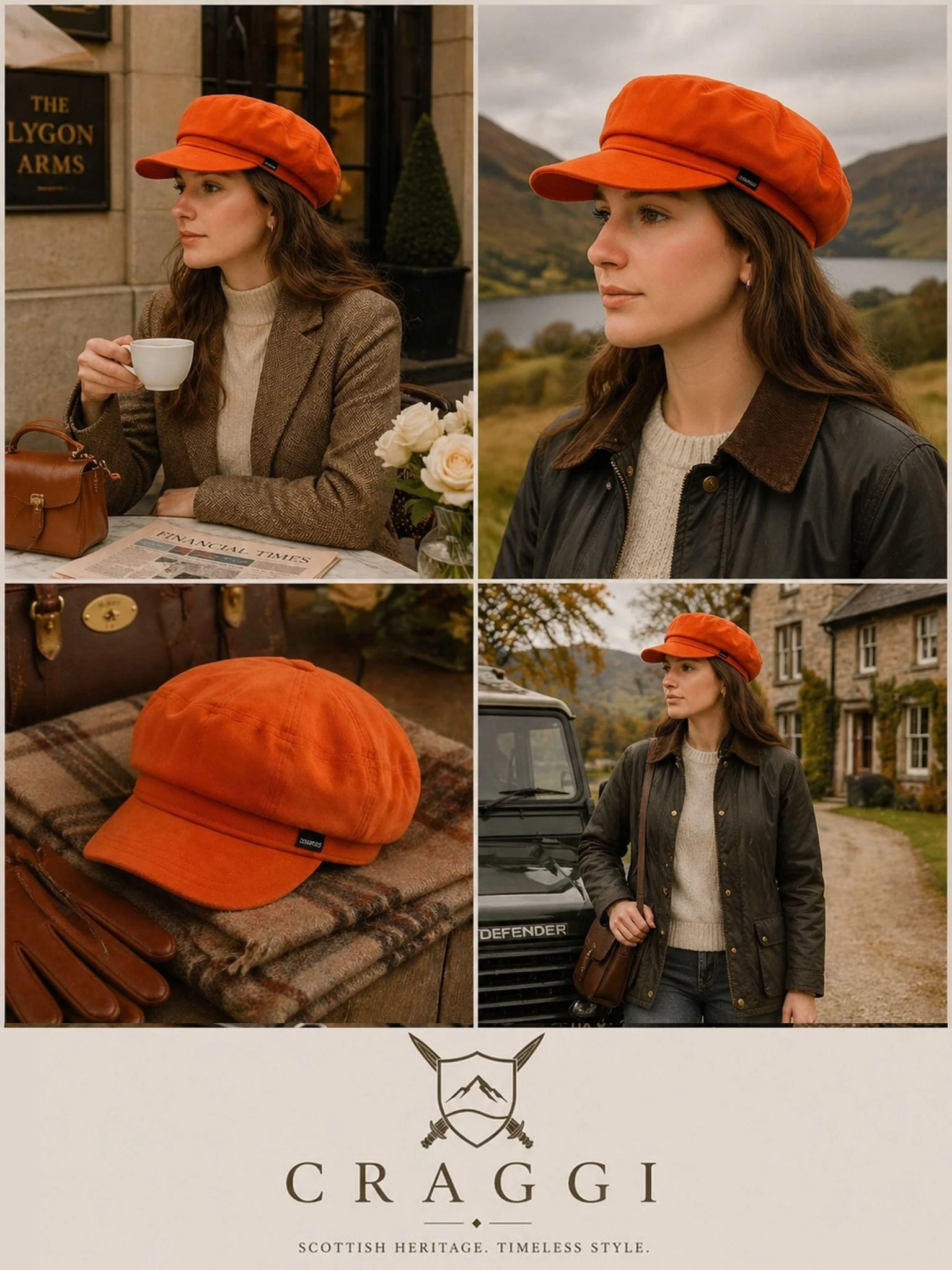Craggi Ladies Velvet Orange Baker Boy Hat, Womens Shelby Newsboy Cap - Image 5