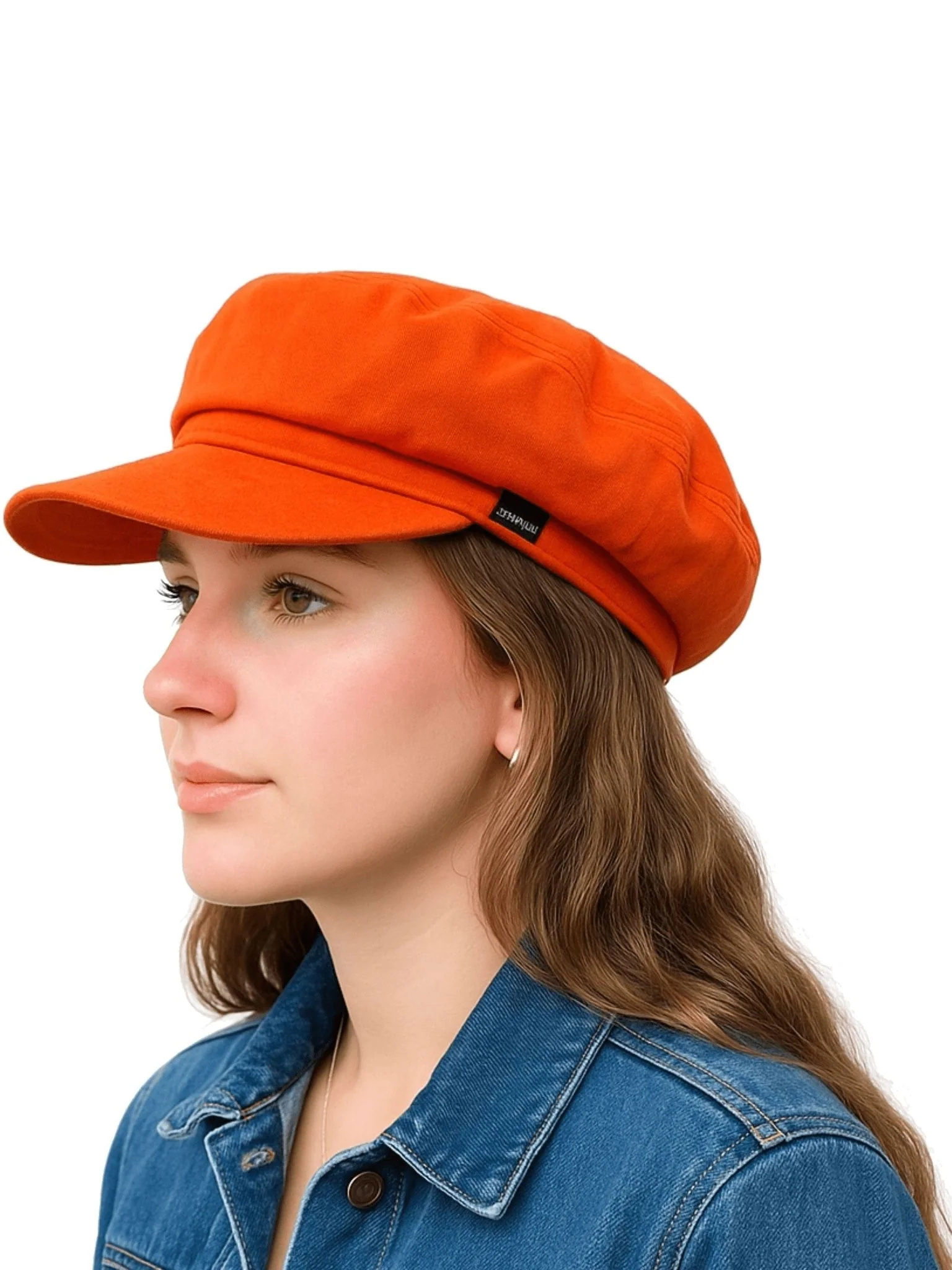 Craggi Ladies Velvet Orange Baker Boy Hat, Womens Shelby Newsboy Cap - Image 6