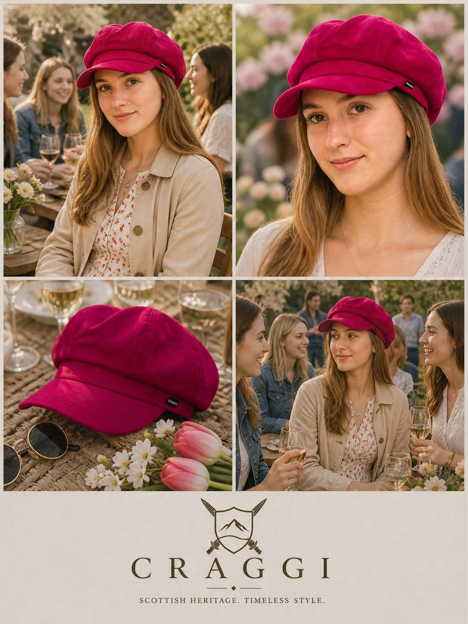 Craggi Velvet Baker boy Ladies Hat Pink Velvet Newsboy womens Cap - Image 5
