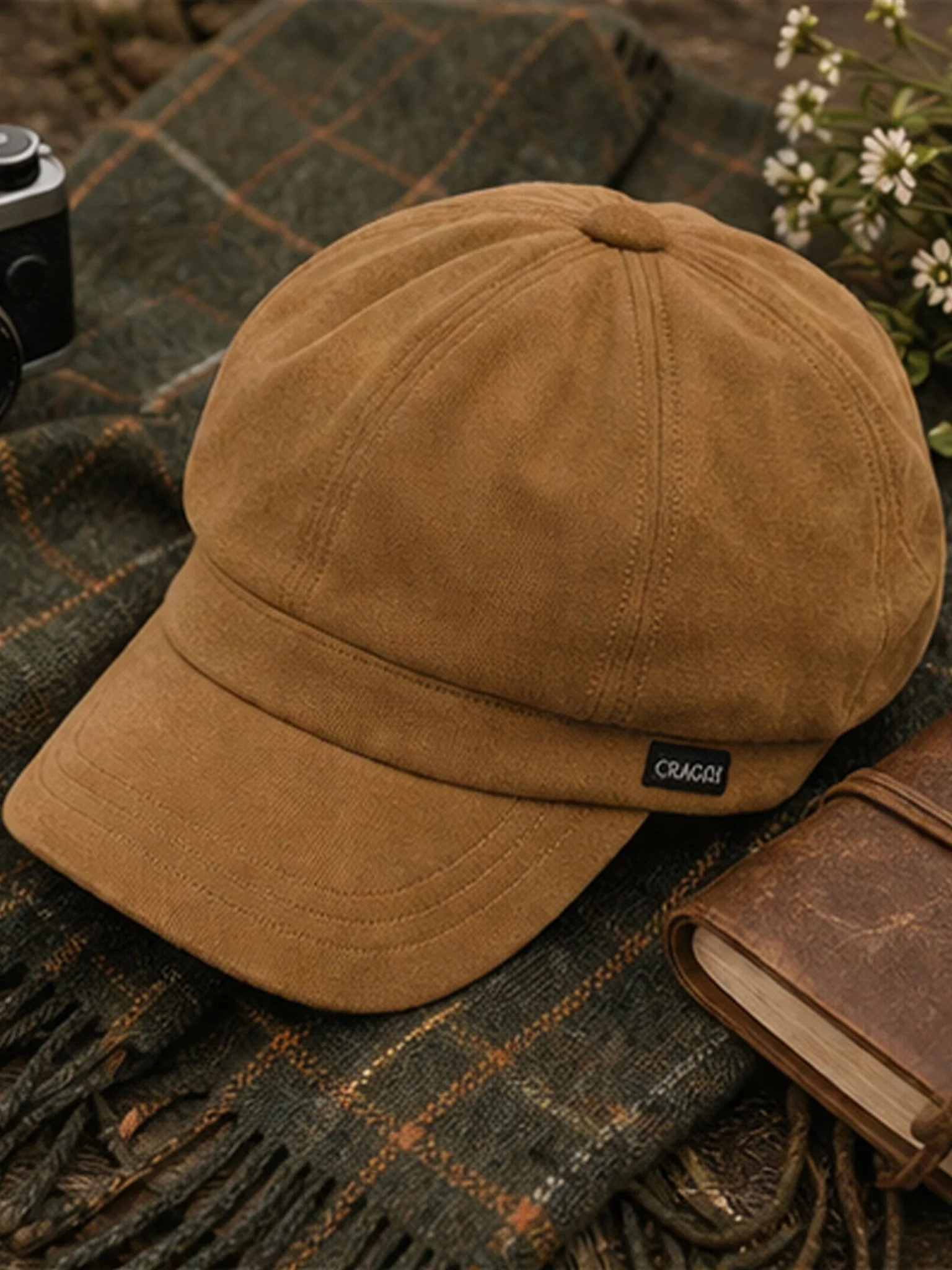 Craggi Ladies Velvet Newsboy Cap in Gold Velvet, Shelby Womens Hat - Image 2