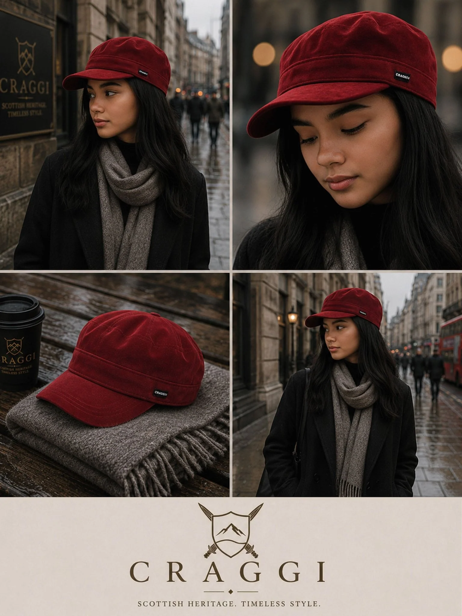 Craggi Ladies Red Velvet Newsboy Cap, Womens Cap one size - Image 4